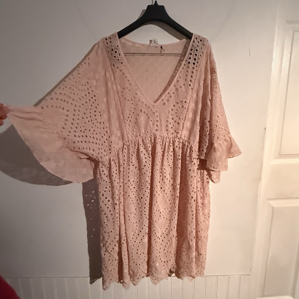 Akemi + Kin Anthropologie Brooke sheer eyelet babydoll swing dress 12 Boho